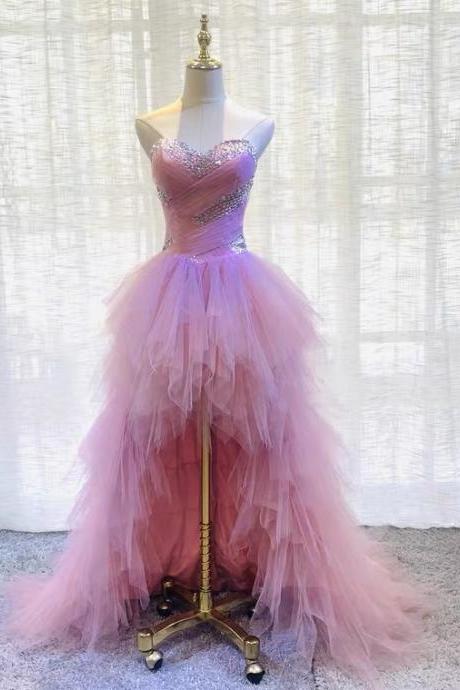 High Low Evening Dress Pink Bridesmaid Dress Strapless Formal Dress Party Dress Sa1690