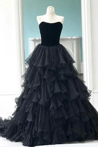 Black Tulle Sweetheart Neck Long Multi-layer Formal Dress Prom Dress Evening Dress Sa1691