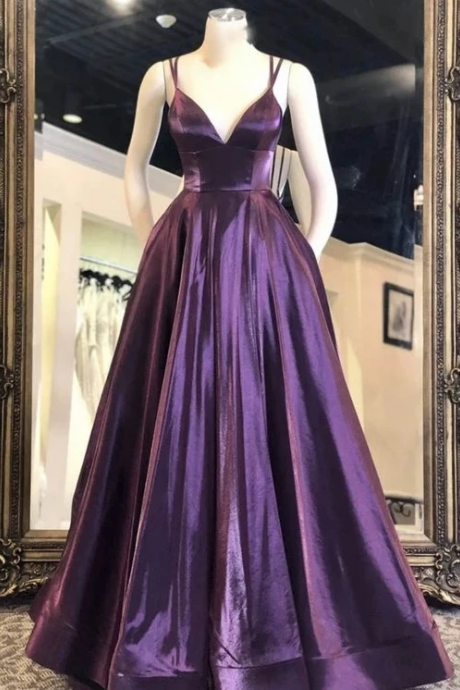 Purple Satin Long Prom Dresses Formal Graduation Evening Dresses Sa1692