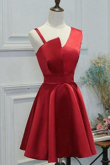 One Shoulder Sleeveless Red Formal Dress Short Homecoming Dress Sa1697