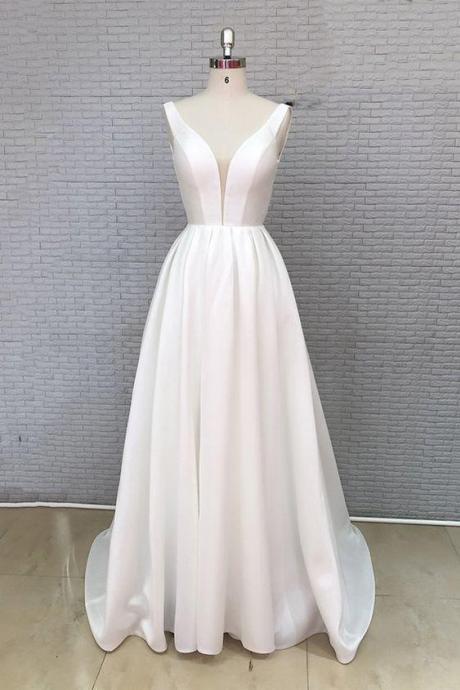 White Satin V Neck Long Customize Formal Dress Prom Dress Sa1698