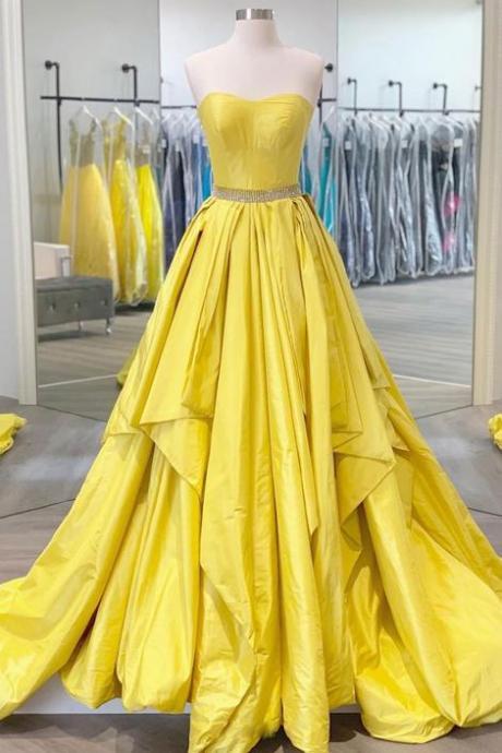 Simple Yellow Satin Long Prom Dress Formal Dress Yellow Evening Dress Sa1708