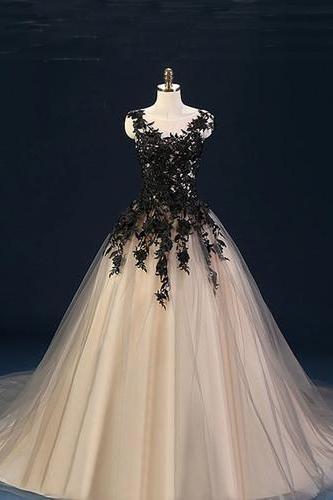 Black Appliques Ball Gown Prom Dresses Formal Long Evening Dress Sa1709