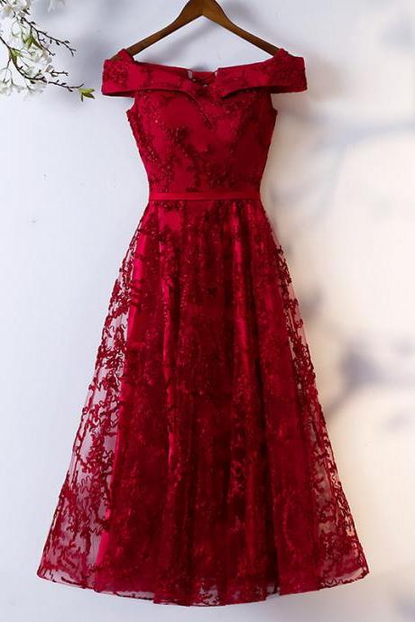 Lace Off Shoulder Short Party Dress Formal Dress Formal Dress Wine Red Homecoming Dresses Sa1712