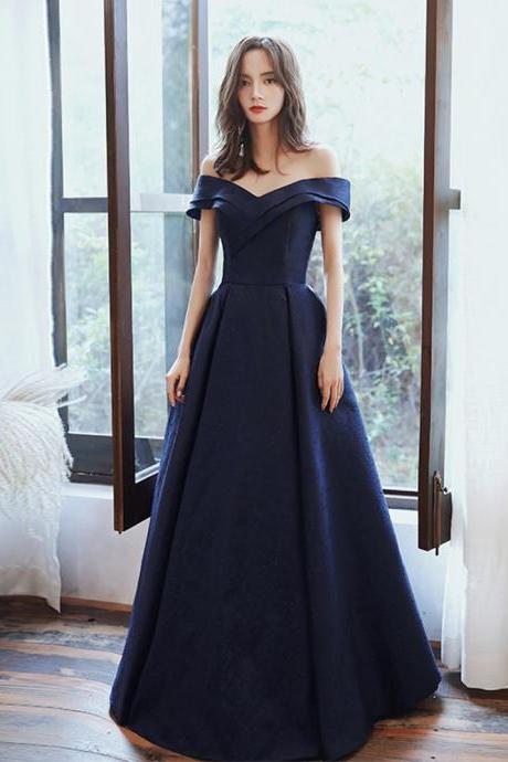 Navy Blue Satin Off Shoulder Long Party Dress Evening Dress Sweetheart Evening Dress Formal Dresses Sa1717