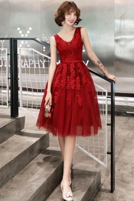 Red V-neckline Knee Length Party Dress Formal Dress Homecoming Dress Prom Dress Sa1721