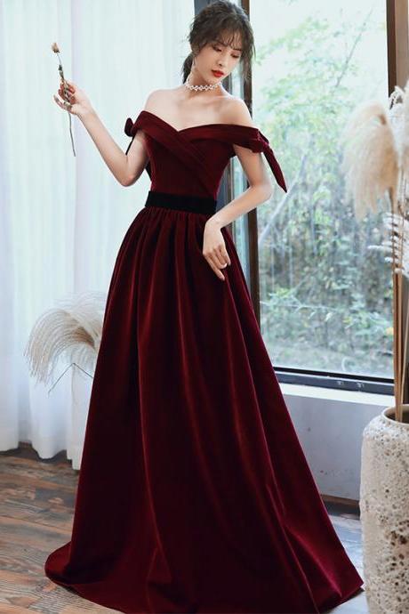 Wine Red Velvet Simple Style Long Wedding Party Dress Prom Dress Formal Dress Sa1725