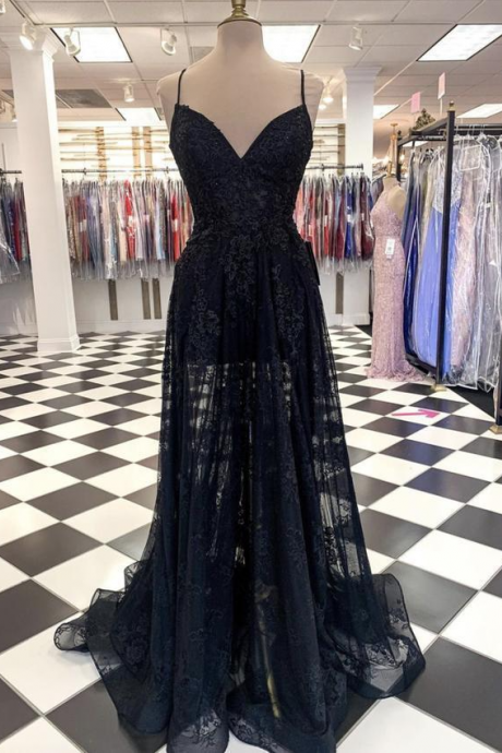 Black Tulle Lace Long Prom Dress Evening Dress Formal Dress Sa1736