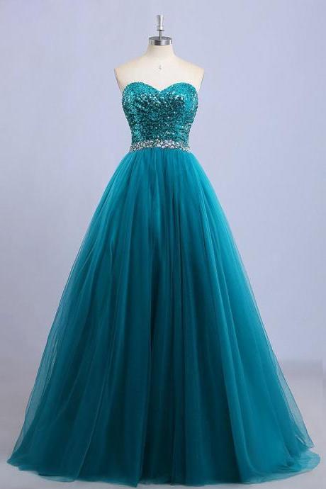 A-line Strapless Sequin Lace Tulle Formal Prom Dress Formal Dress Beautiful Prom Dress Sa1746