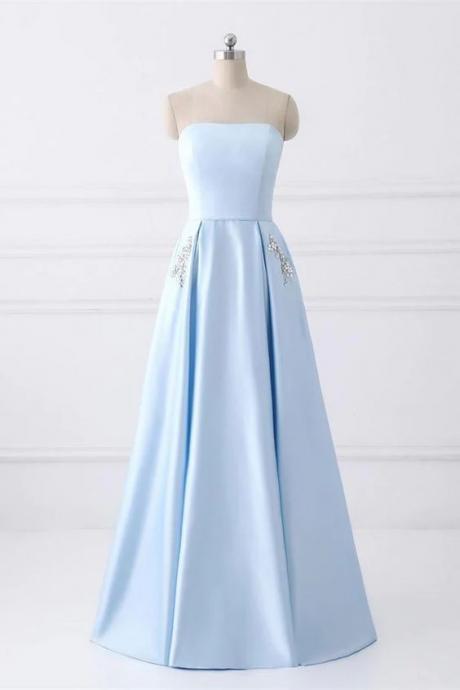 A-line Strapless Lace Up Satin Prom Dress Formal Dress Beautiful Long Evening Dress Sa1750