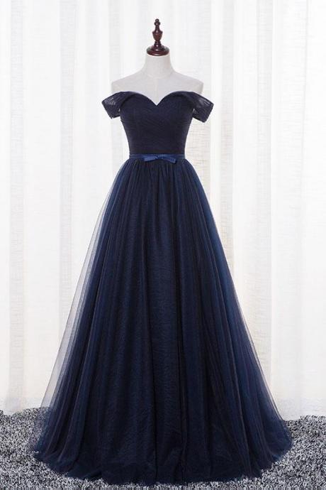 Navy Tulle Prom Dress Lace Up Tulle Formal Dress Evening Dress Sa1759