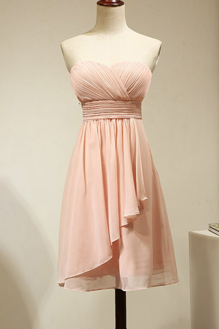 Light Pink Short Dress Sweetheart Bridesmaid Gowns, Formal Dress Short Chiffon Bridesmaid Dress SA1762