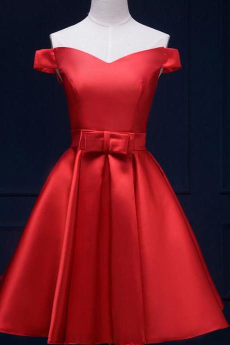 Red Short A-line Evening Dress Bow Accent Belt And Lace Up Back Formal Dress Sa1767