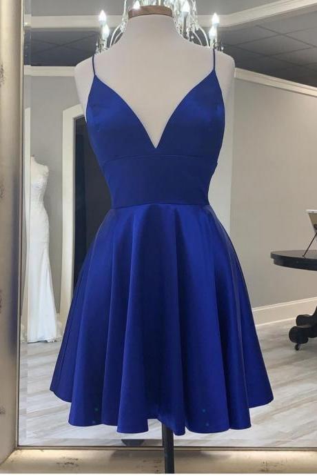 V Neck Royal Blue Short Party Formal Dress Homecoming Dress Sa1775