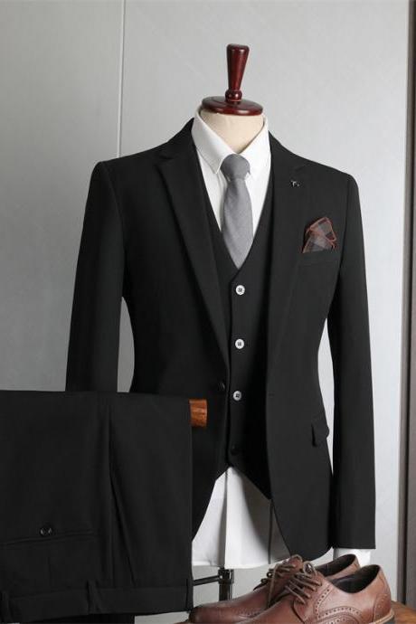 Suit Men's Autumn And Winter Groom Wedding Dress Slim Formal Men's Business Casual Temperament Large Size Three-piece