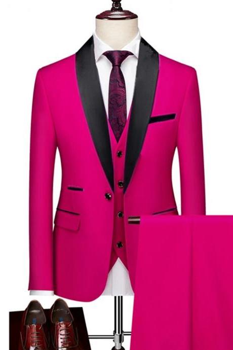 3 Pieces Set Formal Slim Fit Tuxedo Prom Suit / Male Groom Wedding Blazers High Quality Dress Jacket Coat Pants Vest Ms25