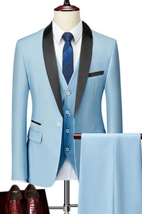 3 Pieces Set Formal Slim Fit Tuxedo Prom Suit / Male Groom Wedding Blazers High Quality Dress Jacket Coat Pants Vest Ms28