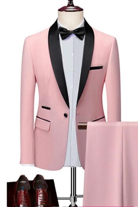 2 Pieces Set Formal Slim Fit Tuxedo Prom Suit / Male Groom Wedding Blazers High Quality Dress Jacket Coat Pants Ms29