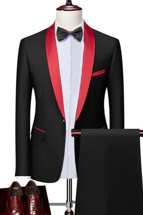 2 Pieces Set Formal Slim Fit Tuxedo Prom Suit / Male Groom Wedding Blazers High Quality Dress Jacket Coat Pants Ms33