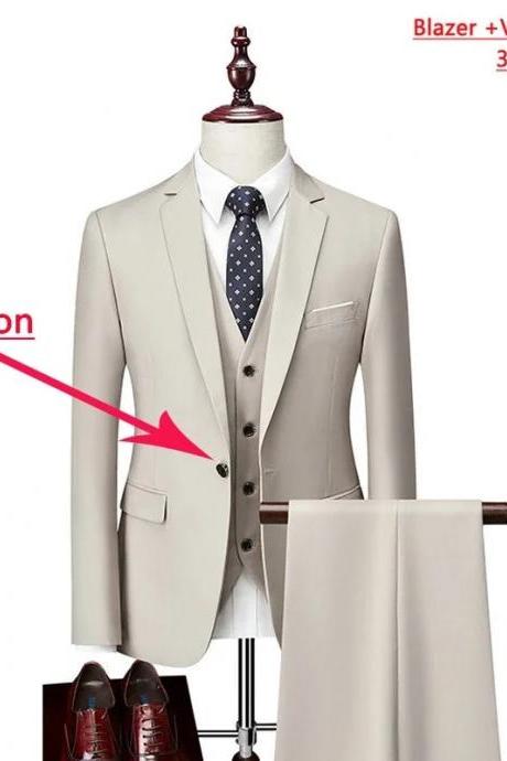 White ( Jacket + Vest+pants )formal Business Mens Suit Three-piece Groom Wedding Dress Solid Color Suit Ms46