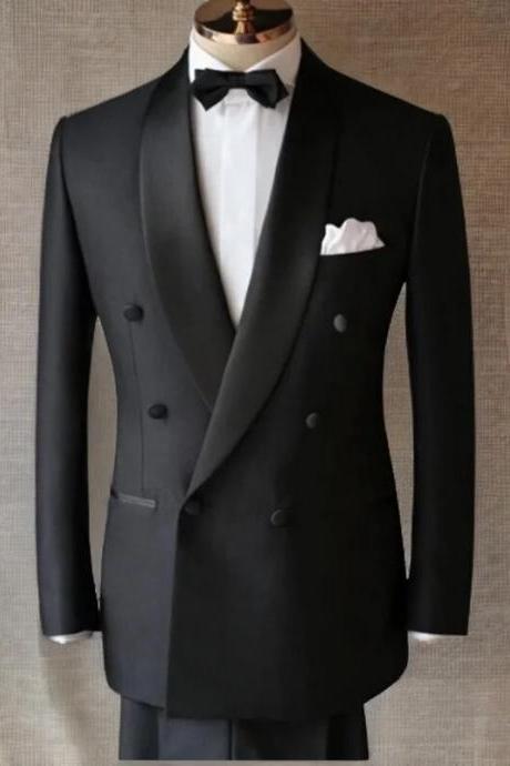 Black Formal Groom Tuxedos For Wedding Shawl Lapel Slim Fit Men's Suits 2 Piece Male Fashion Jacket With Pants Ms52