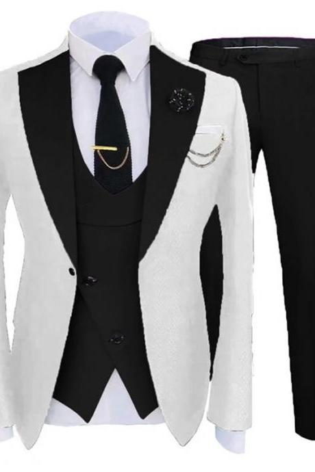 Slim Fit Formal Men Suits For Wedding With Wide Notched Lapel 3 Pieces Groom Tuxedo Male Fashion Jacket Vest Pants Ms53