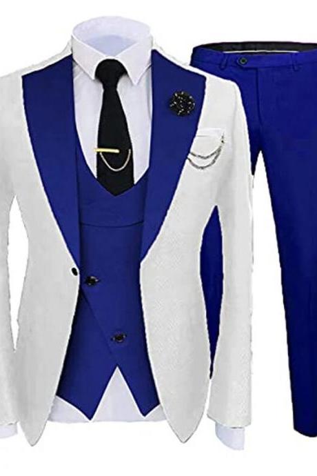 Slim Fit Formal Men Suits For Wedding With Wide Notched Lapel 3 Pieces Groom Tuxedo Male Fashion Jacket Vest Pants Ms54