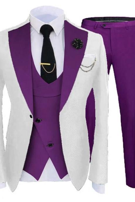 Slim Fit Formal Men Suits For Wedding With Wide Notched Lapel 3 Pieces Groom Tuxedo Male Fashion Jacket Vest Pant Ms56