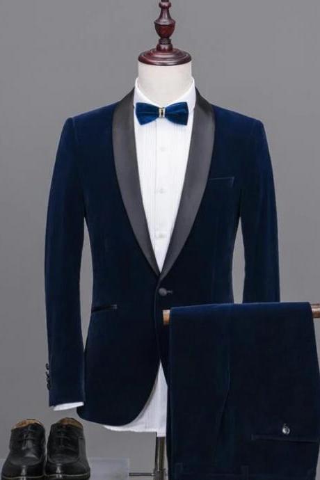 Business Men Suits For Wedding 2 Pieces Groom Tuxedo 2 Piece Shawl Lapel Male Blazer With Trousers Fashion Costume Ms62