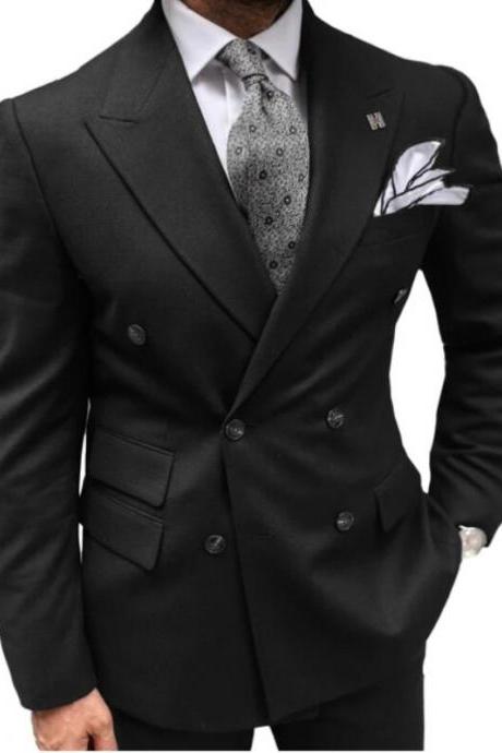Men Suits For Wedding Groom Party Double Breasted Tuxedos Slim Fit Custom Made Blazer Male 2 Pc (jacket+pants) Ms64