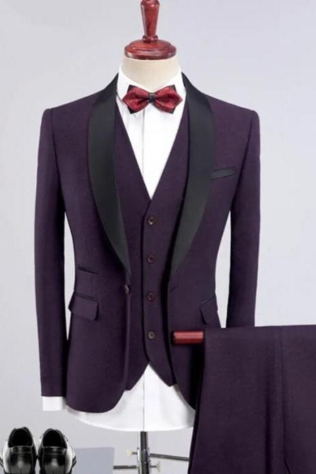 3 Pieces Suits Fashion Men&amp;#039;s Casual Boutique Business Suit / Male Color Matching Collar Blazer Jacket Coat Trousers Vest Set Ms72