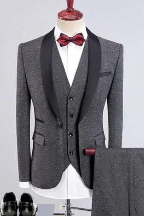 3 Pieces Suits Fashion Men&amp;#039;s Casual Boutique Business Suit / Male Color Matching Collar Blazer Jacket Coat Trousers Vest Set Ms73