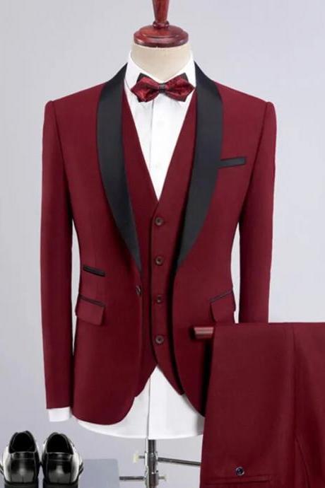3 Pieces Suits Fashion Men&amp;#039;s Casual Boutique Business Suit / Male Color Matching Collar Blazer Jacket Coat Trousers Vest Set Ms74
