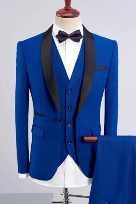 3 Pieces Suits Fashion Men&amp;#039;s Casual Boutique Business Suit / Male Color Matching Collar Blazer Jacket Coat Trousers Vest Set Ms75