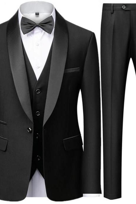 Block Collar Suits Jacket Trousers Waistcoat Male Business Casual Wedding Blazers Coat Vest Pants 3 Pieces Set Ms77