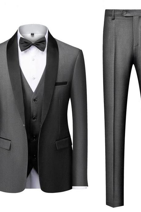 Block Collar Suits Jacket Trousers Waistcoat Male Business Casual Wedding Blazers Coat Vest Pants 3 Pieces Set Ms80