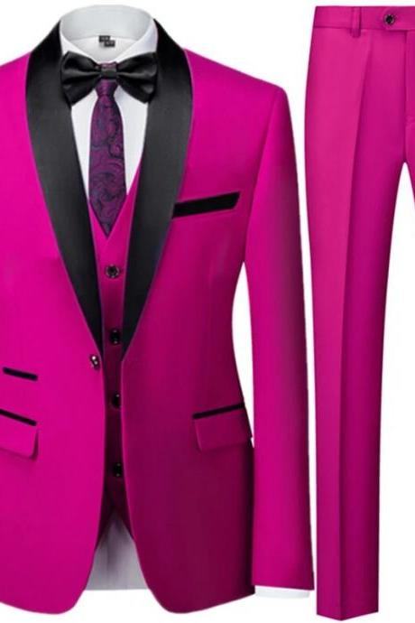 Block Collar Suits Jacket Trousers Waistcoat Male Business Casual Wedding Blazers Coat Vest Pants 3 Pieces Set Ms83