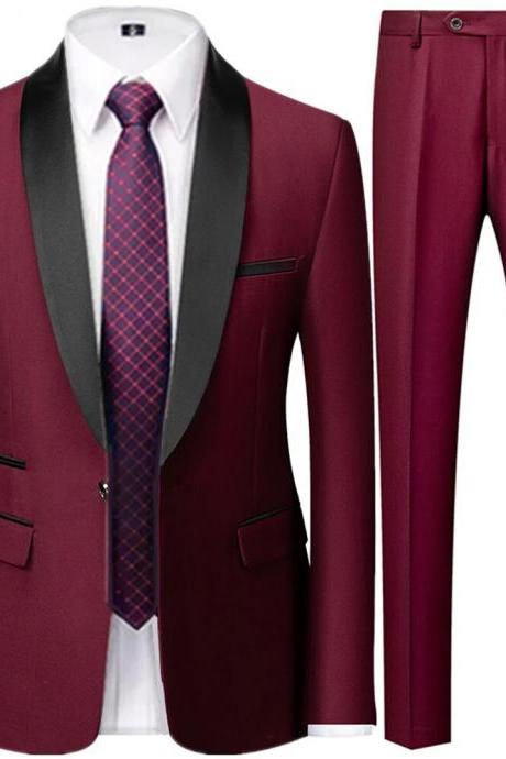 Men Suits Jacket Trousers Male Business Casual Wedding Blazers Coat Pants 2 Pieces Set Ms89