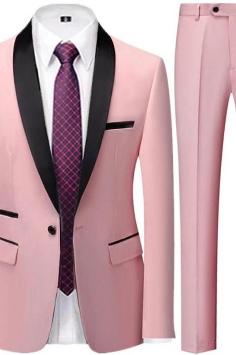 Men Suits Jacket Trousers Male Business Casual Wedding Blazers Coat Pants 2 Pieces Set MS95