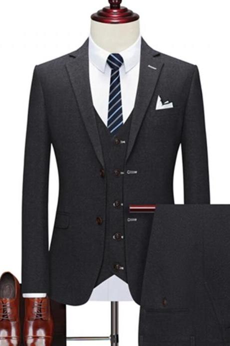 Men Suits Jacket Trousers Male Business Casual Wedding Blazers Coat Pants Vest 3 Pieces Set Ms96