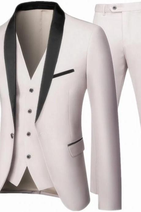 Men Autumn Wedding Party Three Pieces Set Male Blazer Coat Pants And Vest 3 Pcs Fashion Slim Fit Suit Ms102