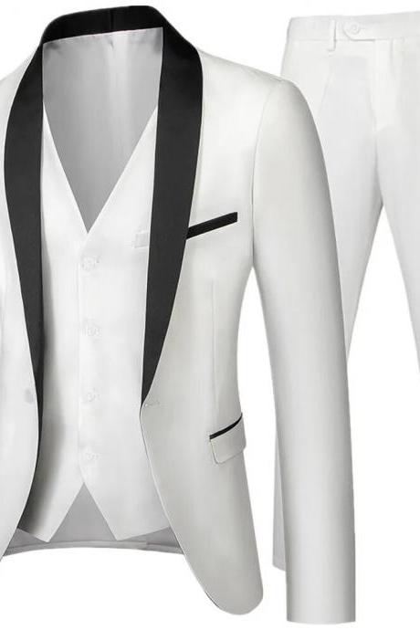 Men Autumn Wedding Party Three Pieces Set Male Blazer Coat Pants And Vest 3 Pcs Fashion Slim Fit Suit Ms104