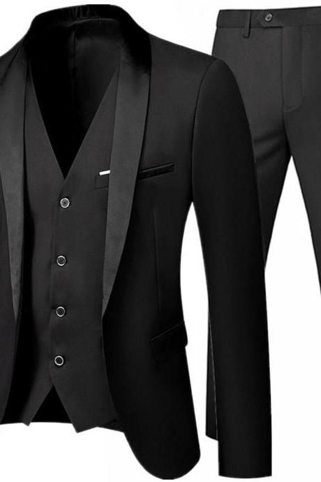 Men Autumn Wedding Party Three Pieces Set Male Blazer Coat Pants And Vest 3 Pcs Fashion Slim Fit Suit Ms106