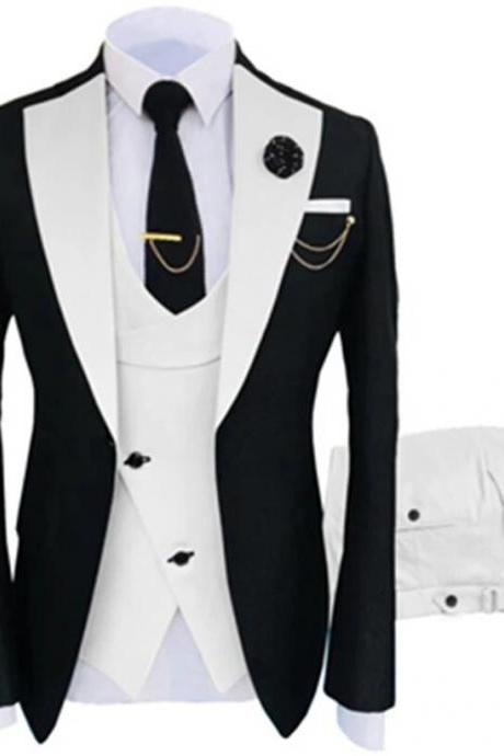 3 Pcs Set Blazers Jacket Vest Pants Men's Casual Boutique Business Oblique Breasted Vest Suit Coat Trousers Ms107