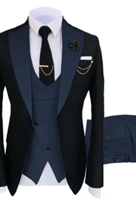 3 Pcs Set Blazers Jacket Vest Pants Men&amp;#039;s Casual Boutique Business Oblique Breasted Vest Suit Coat Trousers Ms109