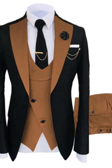 3 Pcs Set Blazers Jacket Vest Pants Men&amp;#039;s Casual Boutique Business Oblique Breasted Vest Suit Coat Trousers Ms110