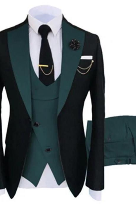 3 Pcs Set Blazers Jacket Vest Pants Men's Casual Boutique Business Oblique Breasted Vest Suit Coat Trousers Ms111