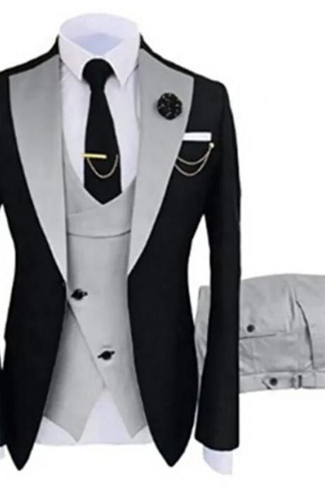 3 Pcs Set Blazers Jacket Vest Pants Men&amp;#039;s Casual Boutique Business Oblique Breasted Vest Suit Coat Trousers Ms112