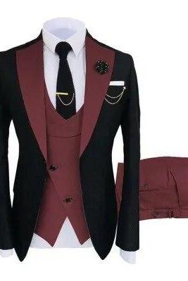 3 Pcs Set Blazers Jacket Vest Pants Men&amp;#039;s Casual Boutique Business Oblique Breasted Vest Suit Coat Trousers Ms113