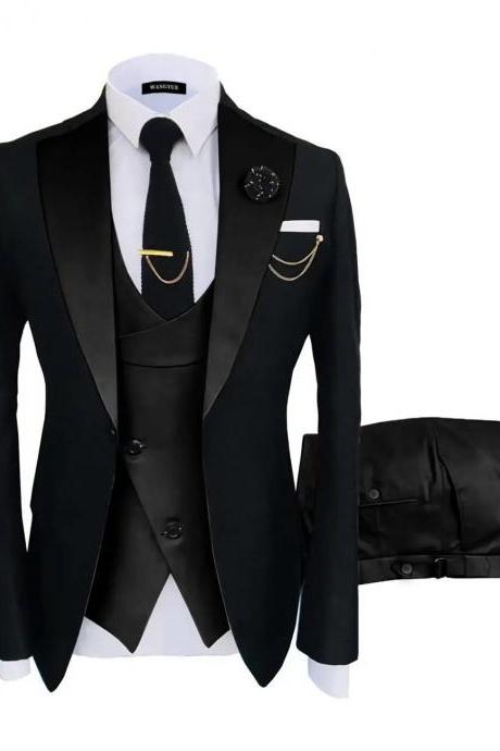 3 Pcs Set Blazers Jacket Vest Pants Men's Casual Boutique Business Oblique Breasted Vest Suit Coat Trousers Ms114